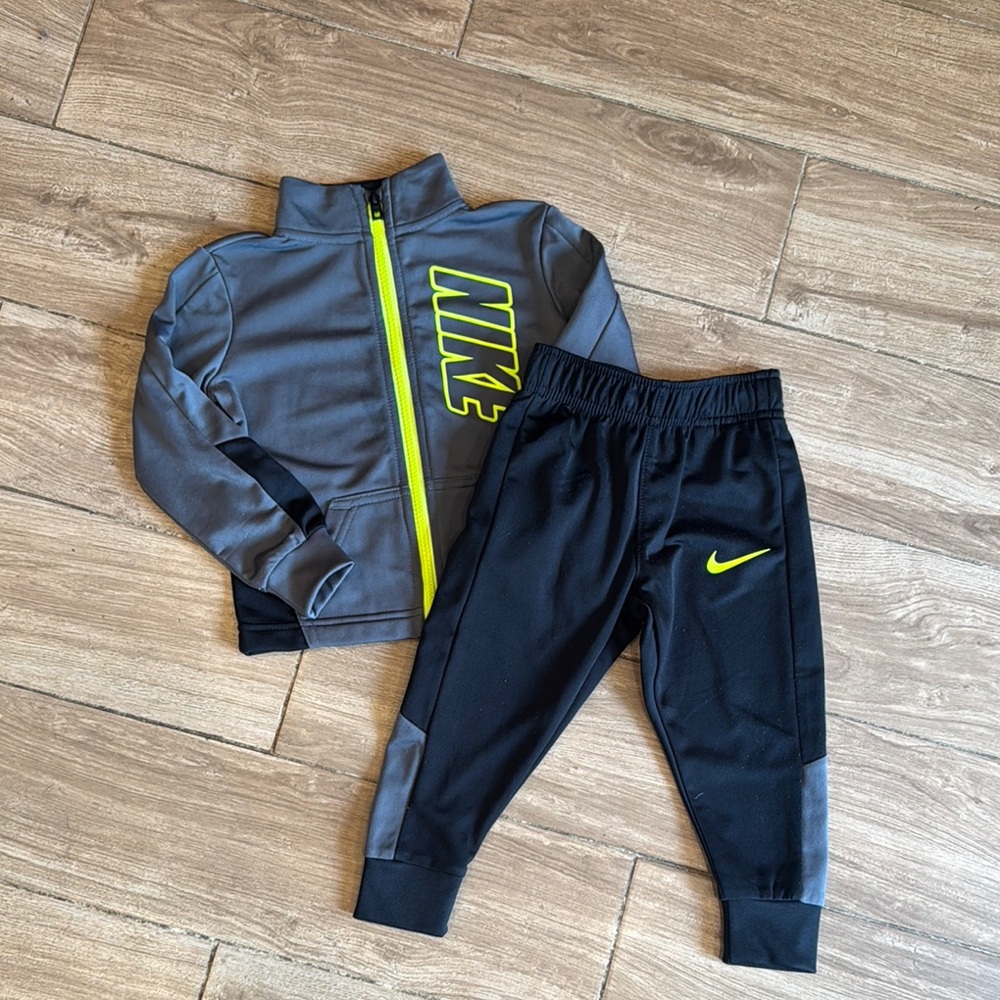 Nike Black and Gray Tracksuit with Neon Yellow Highlights